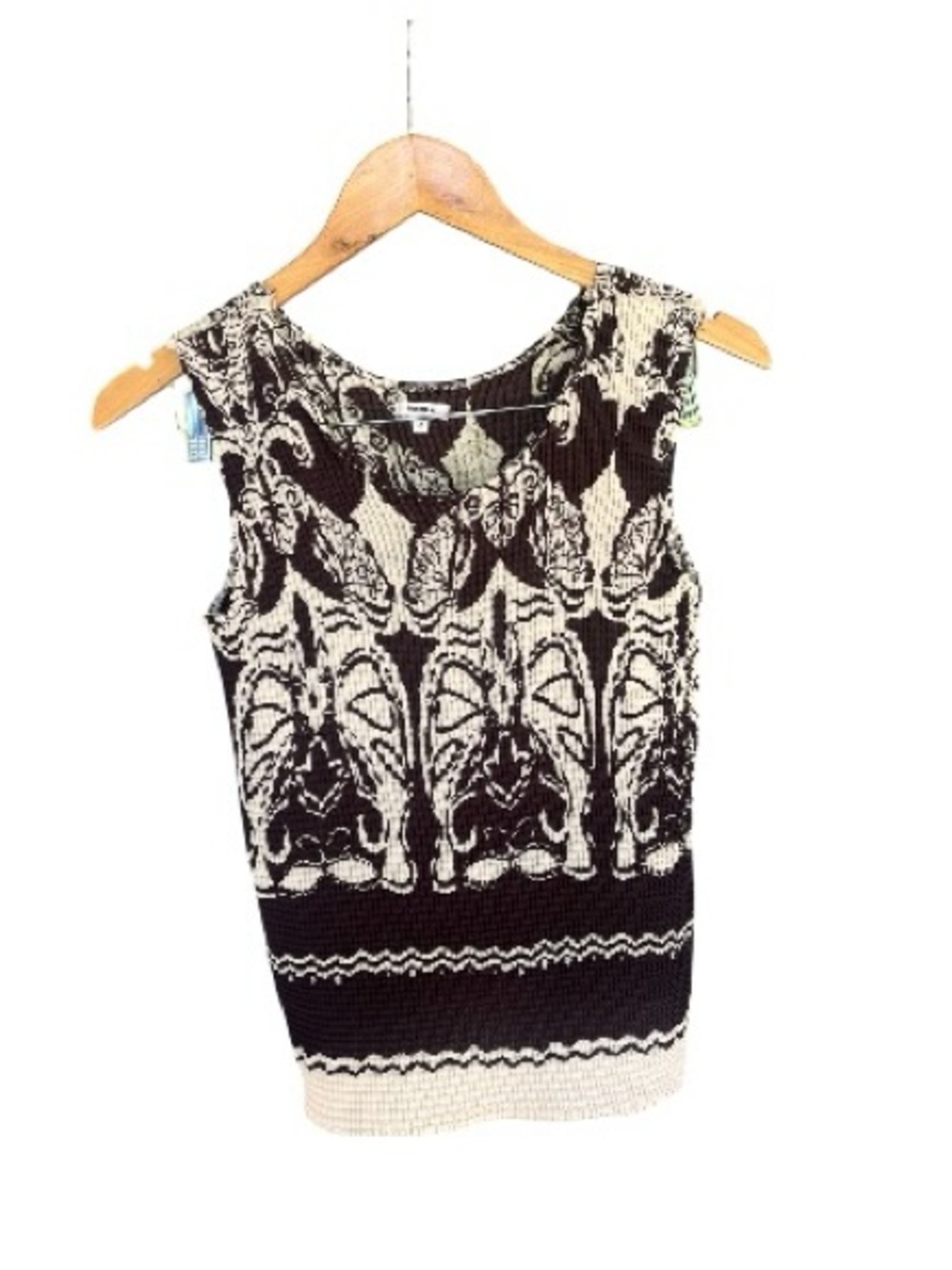 Y2K Brown White Nicola Box Pleat Sleeveless Top M